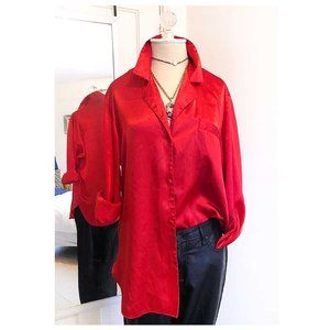 [ VINTAGE ] Red Satin Pajama Blouse